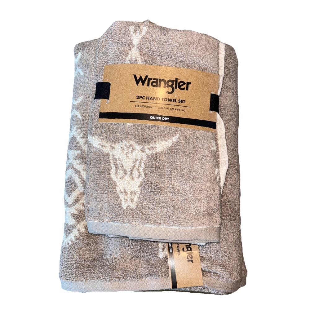Wrangler Steer Head Stripe Longhorn Western Cowboy Aztec 2 Bath 2 Hand Towel Set